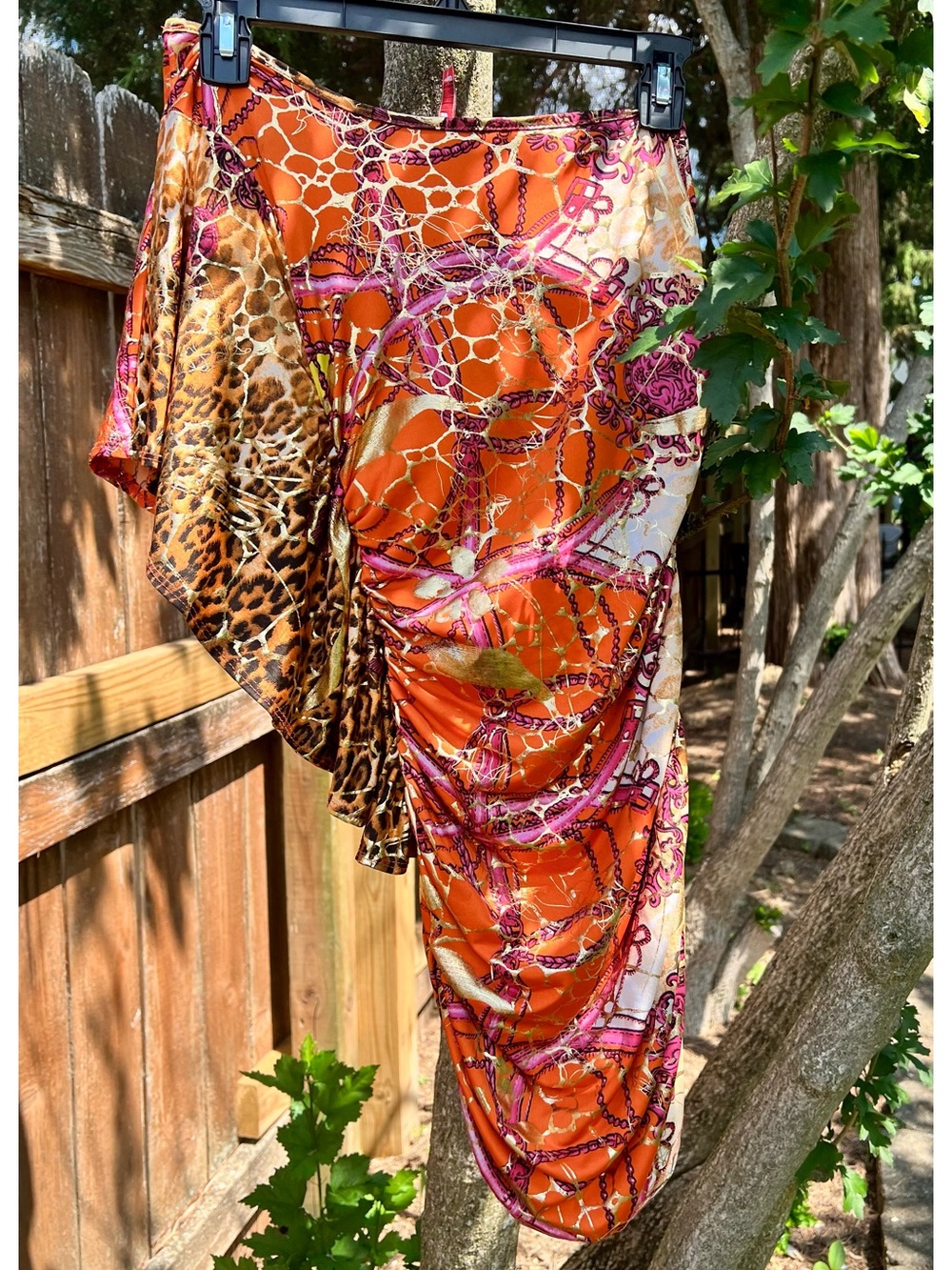Y2k gold metallic orange cheetah animal print mini dress Kintsugi club S/M
